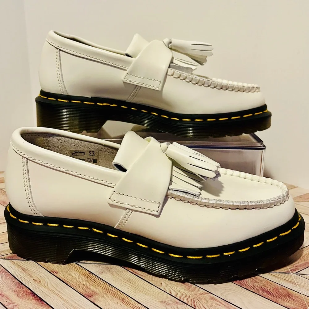 Dr Martens Adrian YS Loafers Mens 4 Womens 5 White Tassel Kiltie Smooth Leather